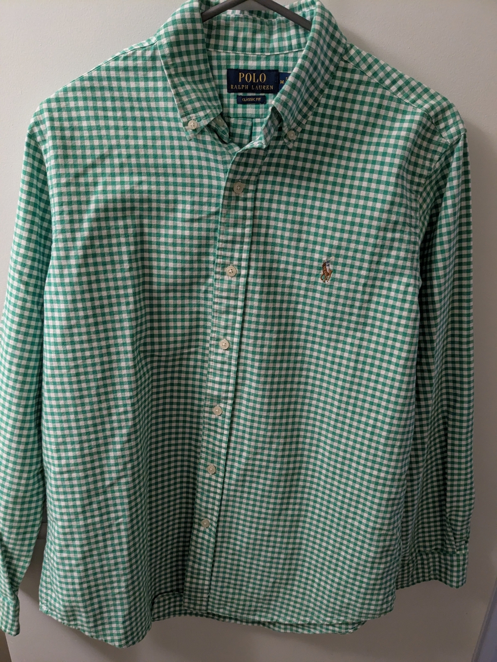 Polo Ralph Lauren Green & White Gingham Button-Down Shirt Size M